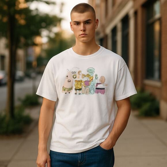 Mens Sponge Bob white T shirt size L preowned - Picture 11 of 11